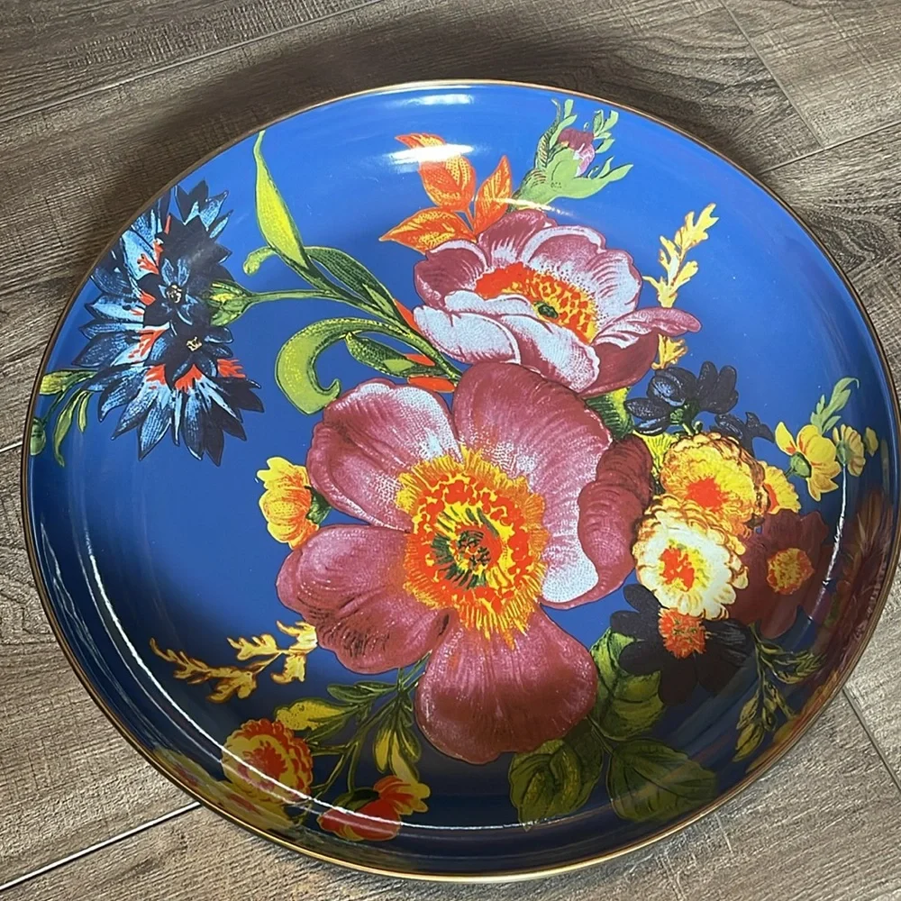 MACKENZIE CHILDS Lapis Blue Flower Market Enamel Abundant Bowl - Picture 4 of 4